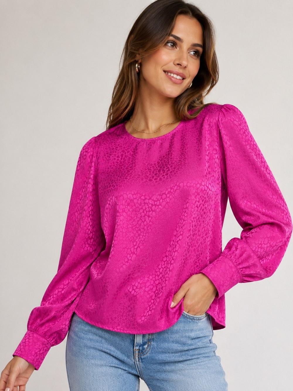 Lilly Pulitzer Bright Fuchsia Satin Jacquard Blouse